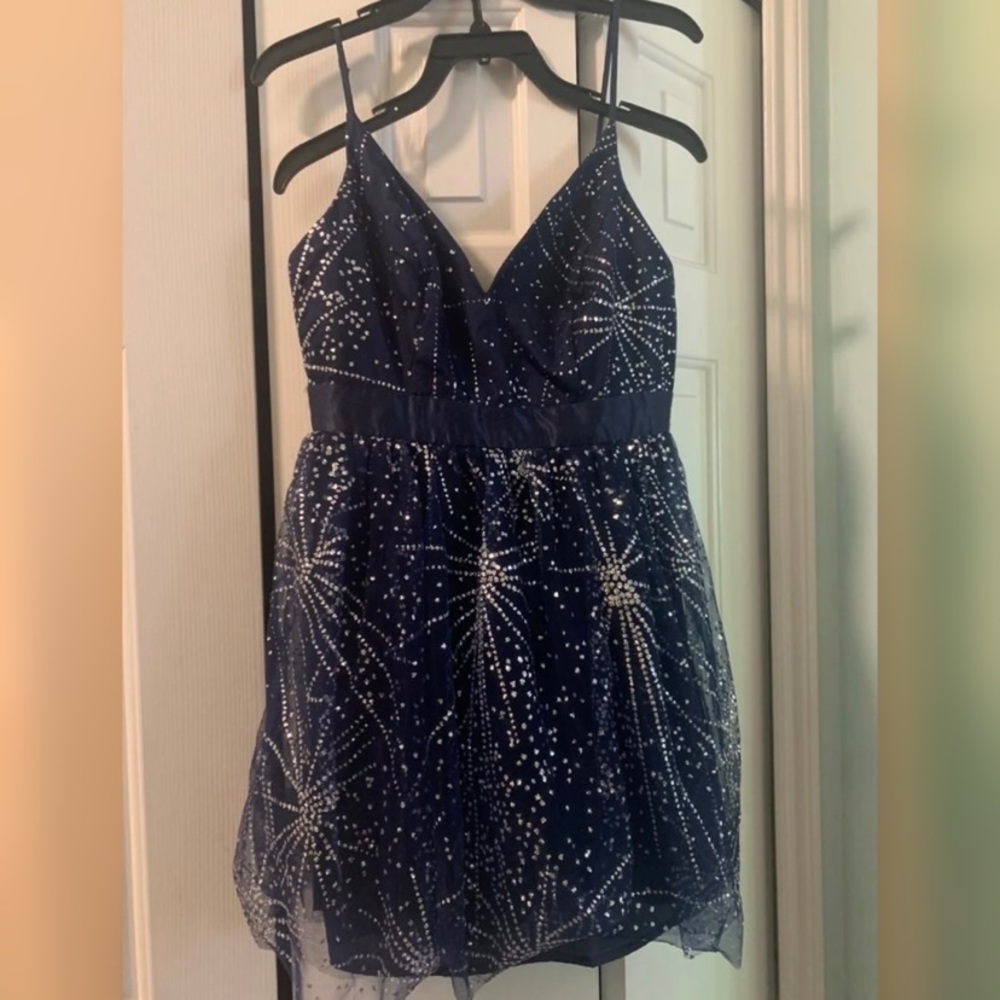 Blue Silver Sparkle Semi Formal Homecoming Dress NWT